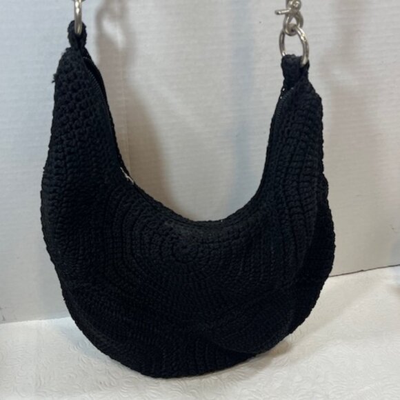 The Sak Hand-Crocheted Black Hobo Bohemian Styled Shoulder Bag Purse - Picture 3 of 12